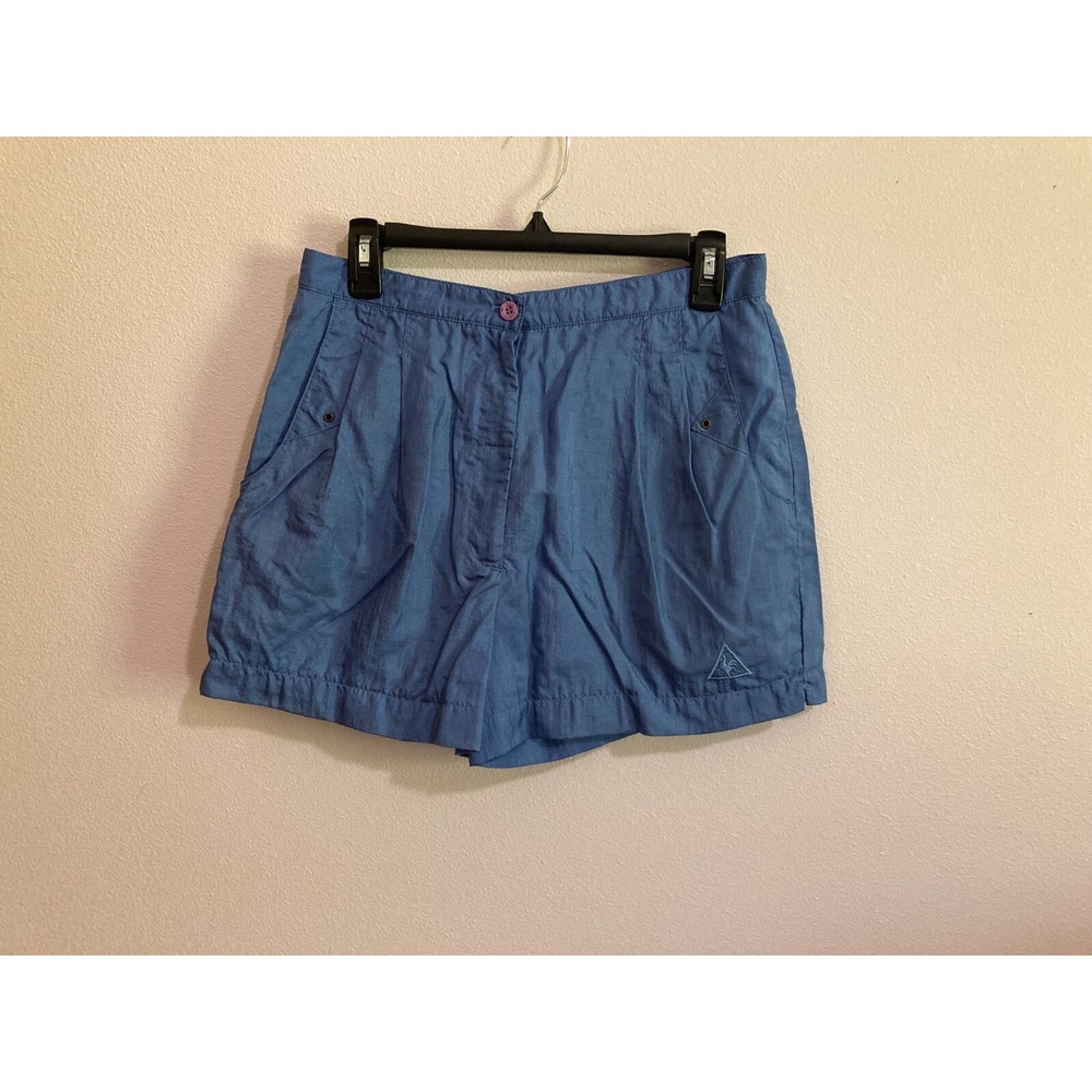 Vintage Le Coq Sportif Blue Nylon Shorts Size 10 Women with Pockets